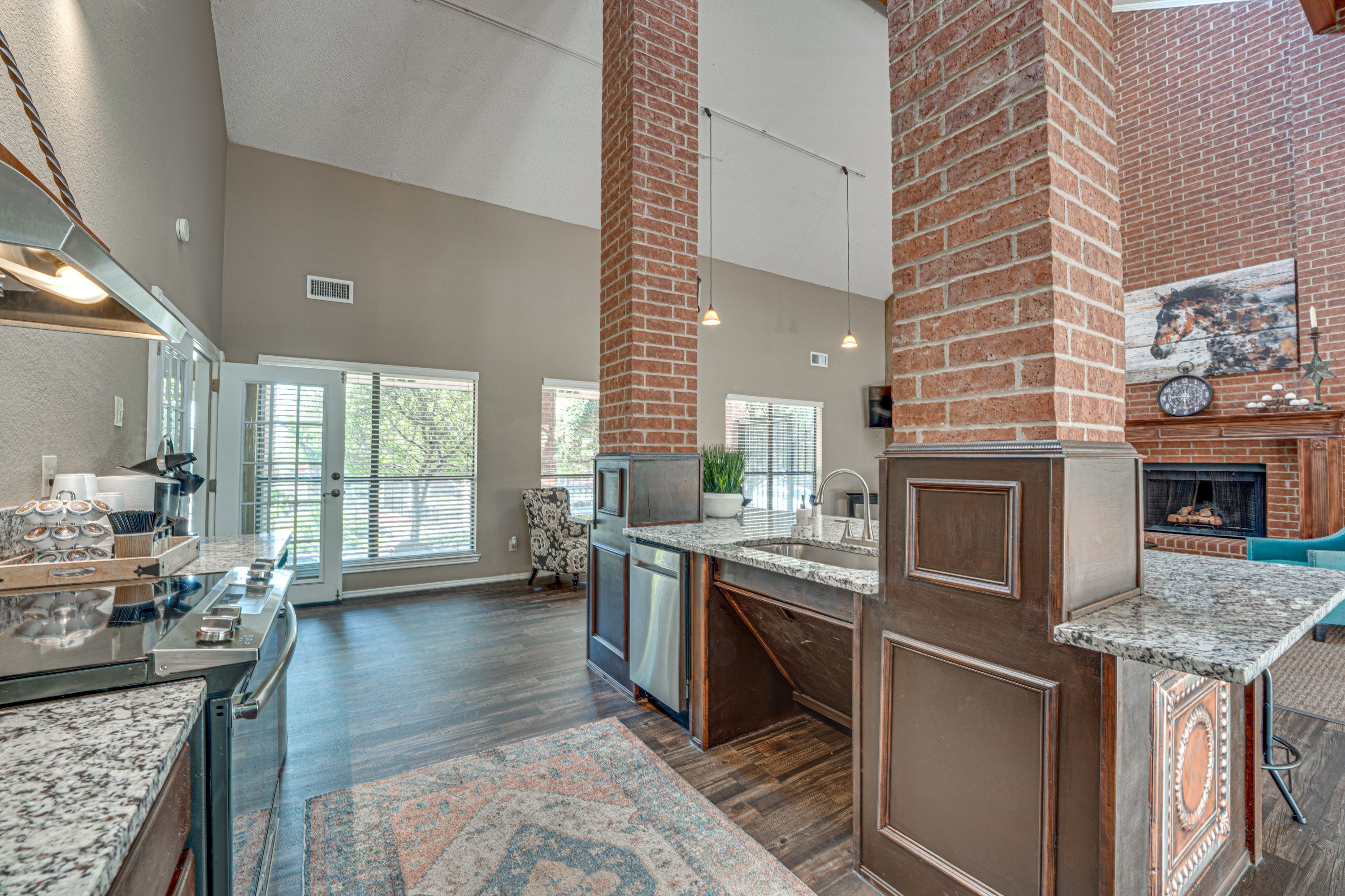 Kitchen with Brick Chimney at Bardin Oaks Apartments, Arlington, TX